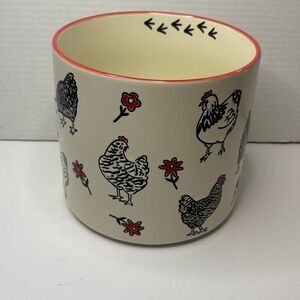 Chicken Black Ivory Red Utensil Holder or Planter Drain Hole NEW 6.5”